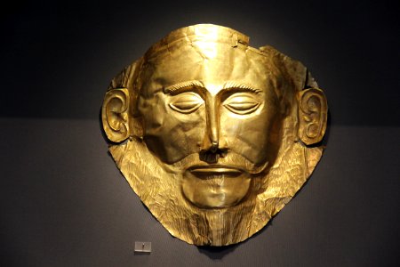 Gold death-mask known as ‘Mask of Agamemnon,’ Mycenae, Grave Circle A, Grave V, 16th cent. BC. photo
