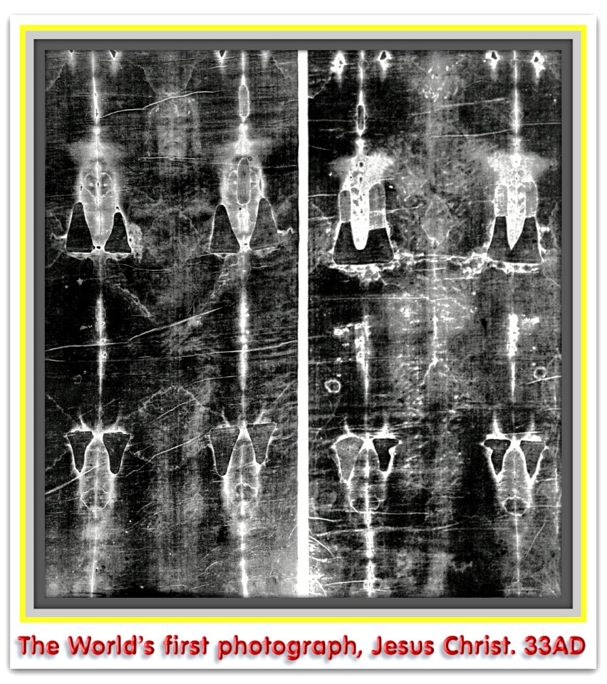 The World's, first photograph. Circa AD 30-33. The photographic image preserved on the burial cloth of Jesus Christ.