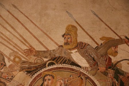 Battle of Issus in 333 BC, between Alexander the Great & Darius III, from House of the Faun, Pompeii; closeup of Darius III