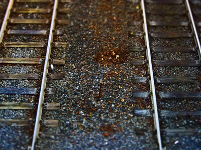 Railroad track gravel railway photo