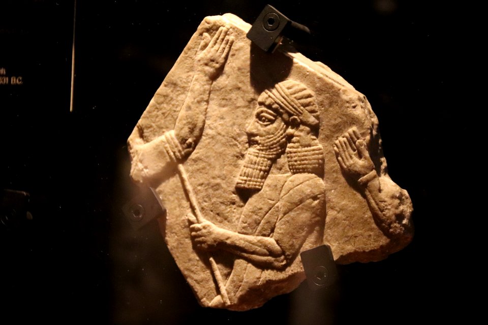 Bas Relief of Assyrian Officer with Bound Prisoner, Palace of Ashurbanipal at Nineveh, 648-631 BC