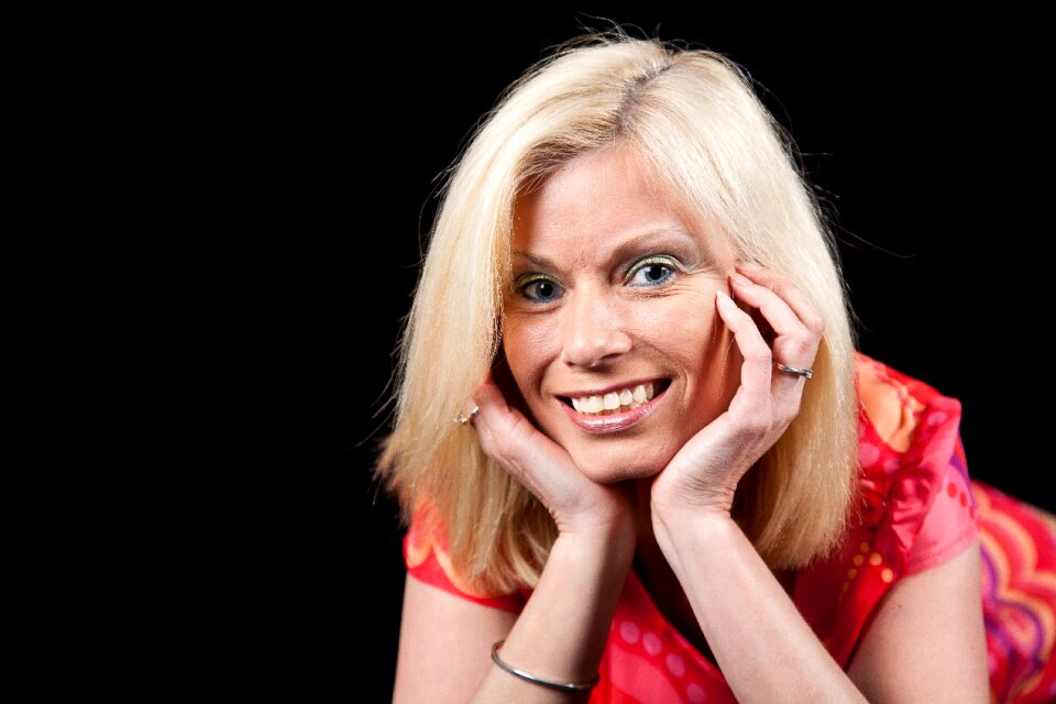 Blonde hair female happy