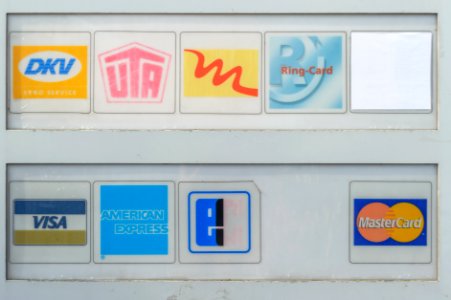 Payment signs at gas station photo
