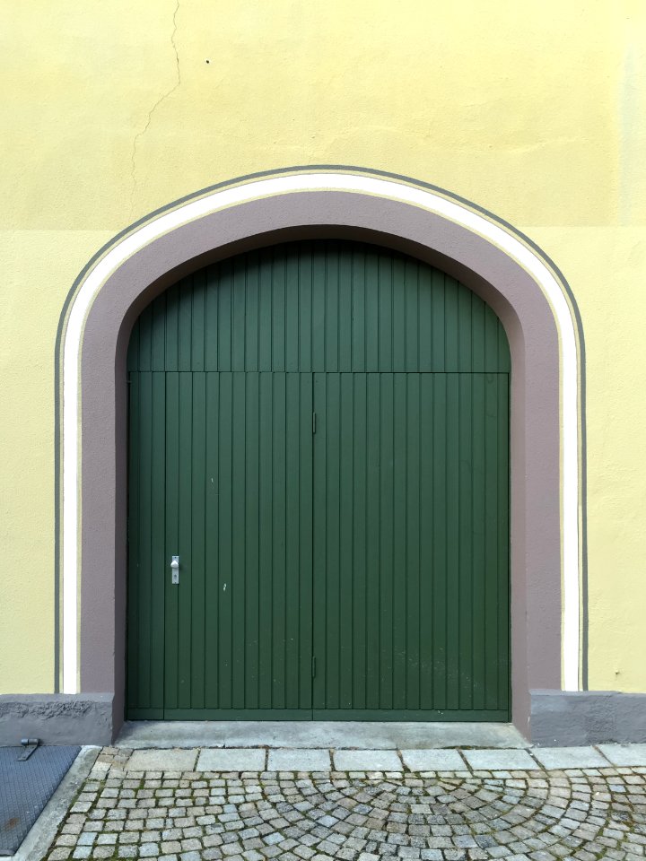 Green painted garage door