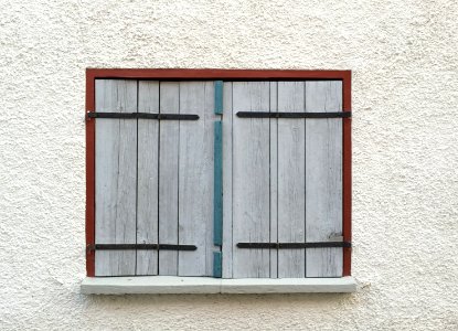 Blueish wooden window blinds photo