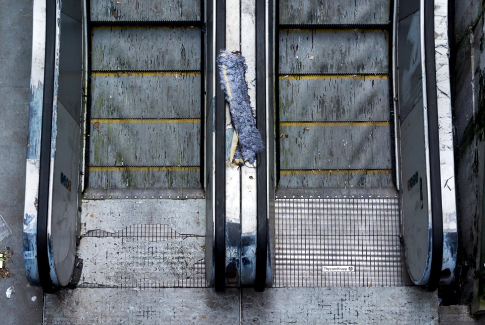 Broken and dirty escalator