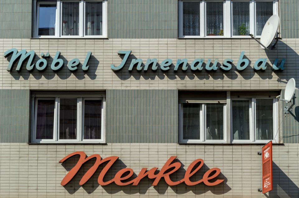 Shop lettering on building