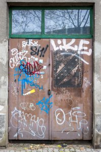 Locked door with graffiti