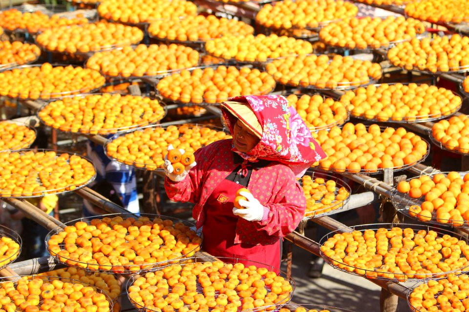 Women fruit persimmon