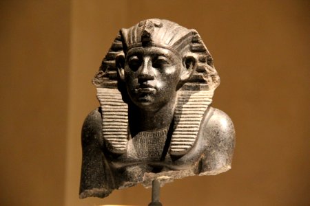 Granite Head of Statue of Pharaoh Amenemhet III; Middle Kingdom, 12th Dynasty