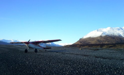 Katmai's Cessna 185 on the beach at Swikshak
