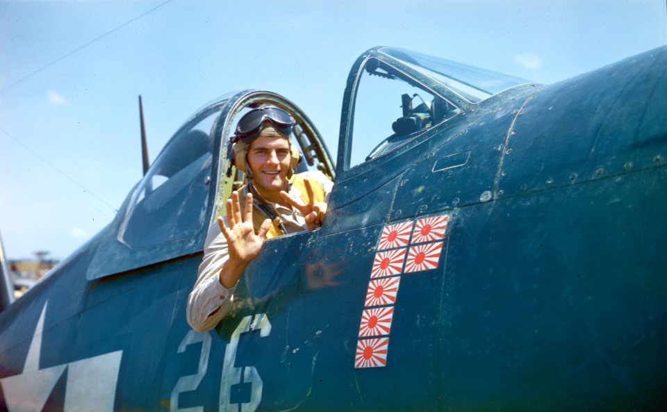 1st Lt. Jeremiah O’Keefe in his F4U Corsair