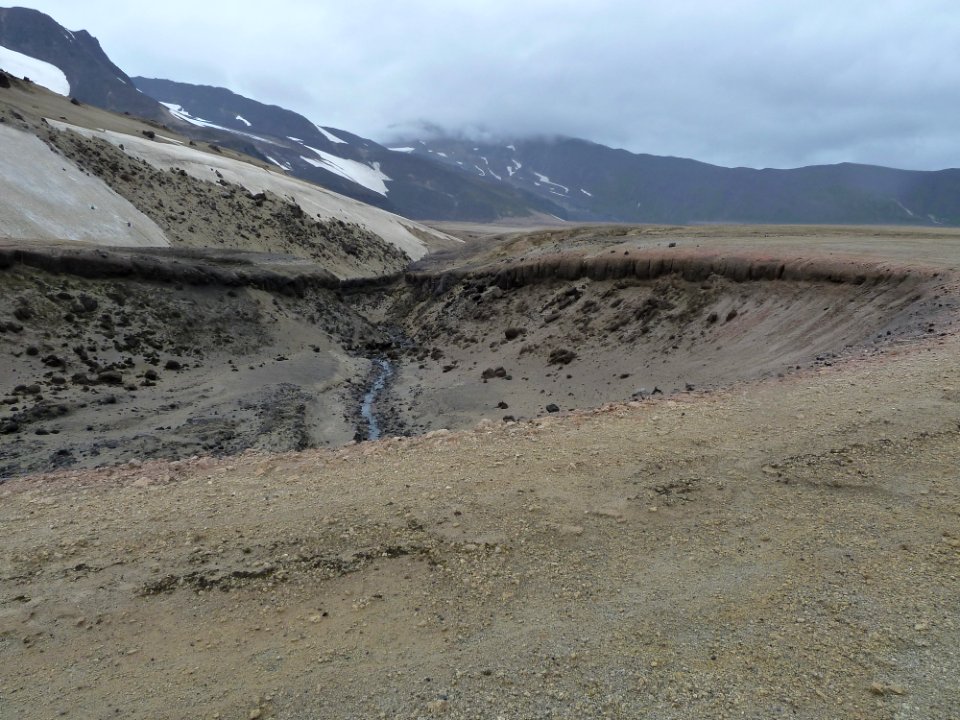 Phreatic explosion crater next to lava flow near Mt. Cerberus