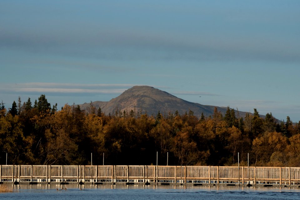 Brooks Mountain and the bridge across the lower river NPS Photo/Russ Taylor