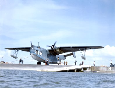 A Martin PBM-3D Mariner prepares to launch from a coastal Naval Air Station photo