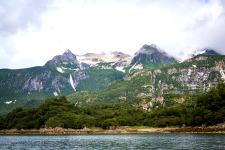 Sea cliffs and waterfall