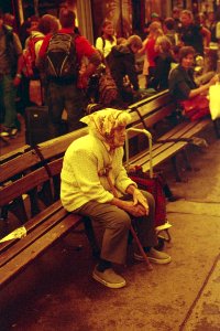 Kiev 4 - Redscale - New Scan - Old Woman on the Bench
