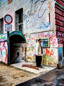 Elderly Man Surrounded by Graffitis - Surreal Version