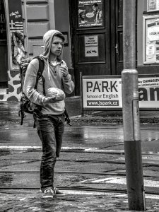 Young Man with Bread (HDR monochrome) photo