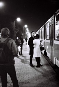 Praktica BC1 - Couple at Tram Stop