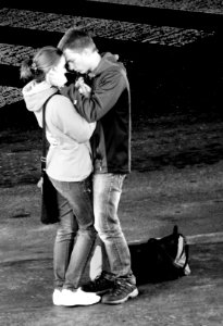 Young Couple at Bus Station photo