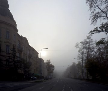 Misty Morning Street (edited converging verticals)