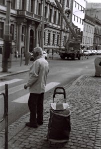 Kiev 4 - Man with Bag at Tram Stop