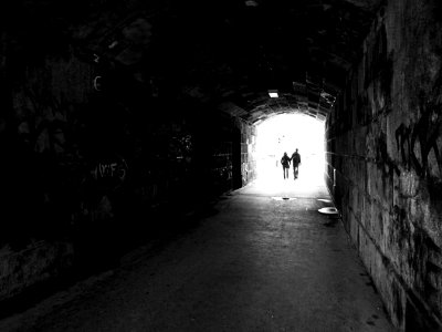 Light at the End of Tunnel B&W photo