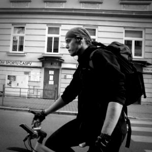 Cyclist Next To the Tram photo