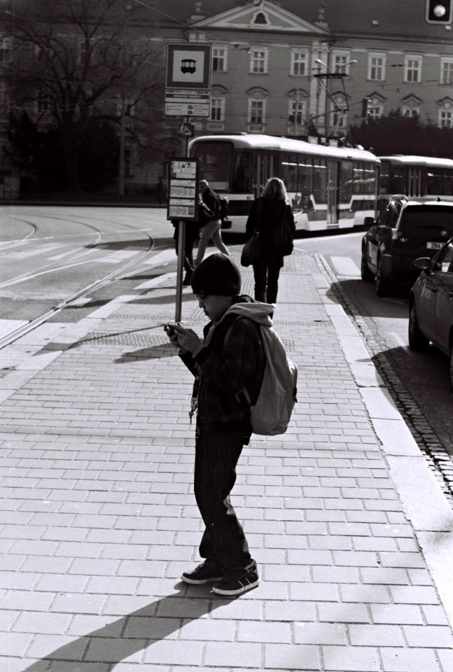 Zorki 4 + Industar-61 L/D - Boy at Tram Stop