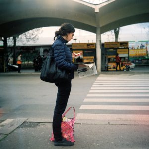 Lubitel 2 - Girl at Bus Station
