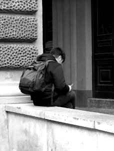 Reading Young Man B&W photo