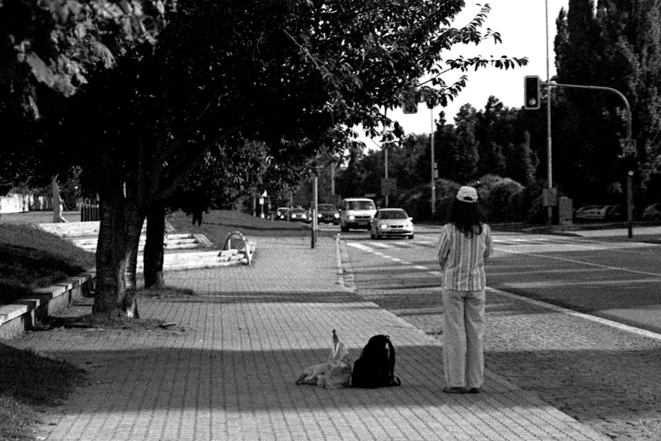 Canon Prima Zoom 80u (Sure Shot 80u) - Woman Waiting for the Right Car