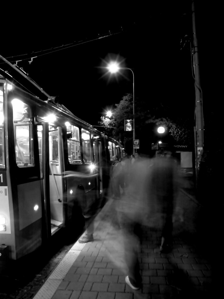 People Entering the Trolley Bus