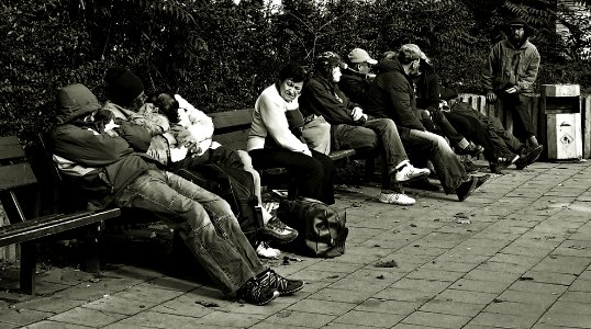 People on Benches - Monochrome photo