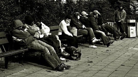 People on Benches - Monochrome