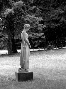 Statue at the Cemetery Meadow - BW photo