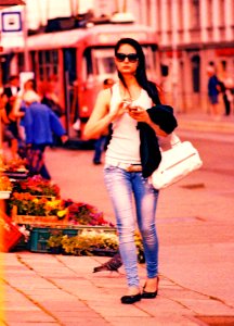 Praktica MTL 5 + Pentacon Electric 4/200 MC - Cool Girl at Tram Stop