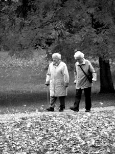 Old ladies Taking a Walk in a Park B&W