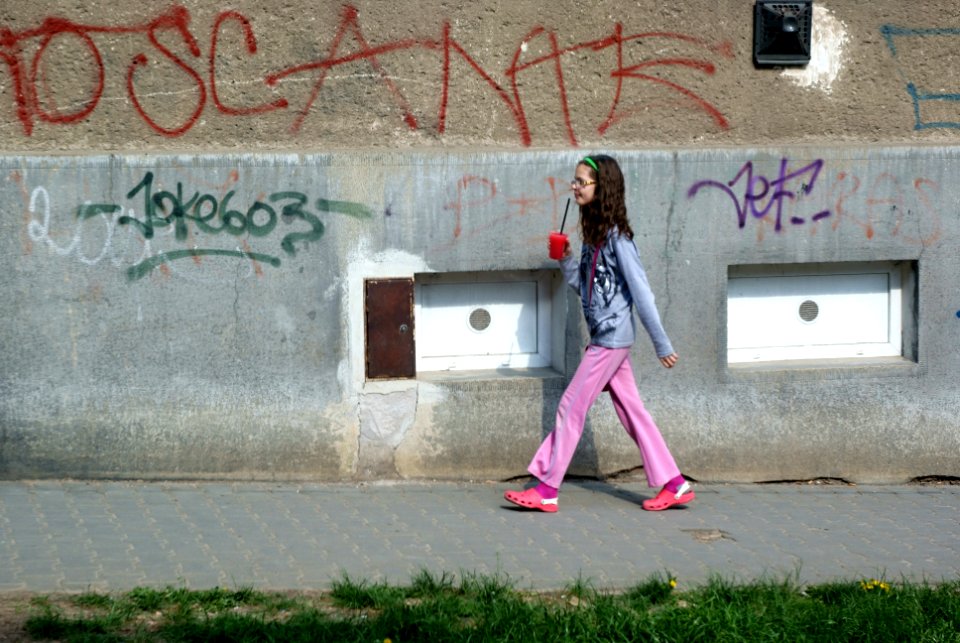 Sony Alpha A230 with Helios-44-2 - Street Scene with Walking  Girl
