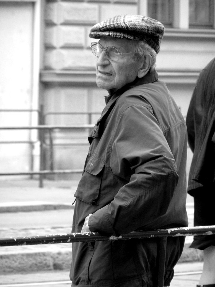 Man Waiting for a Tram B&W