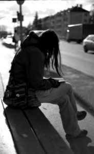 Canon EOS 30 + Ortho 25 film - Stydying Girl on the Bench 2