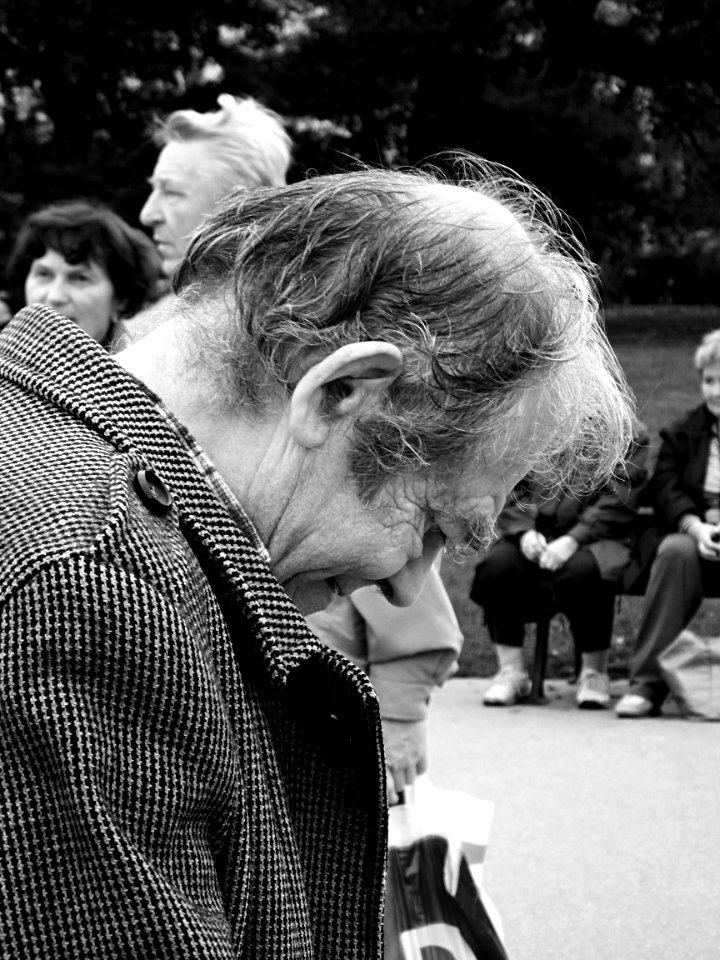 Old Man at Communist Party Rally B&W