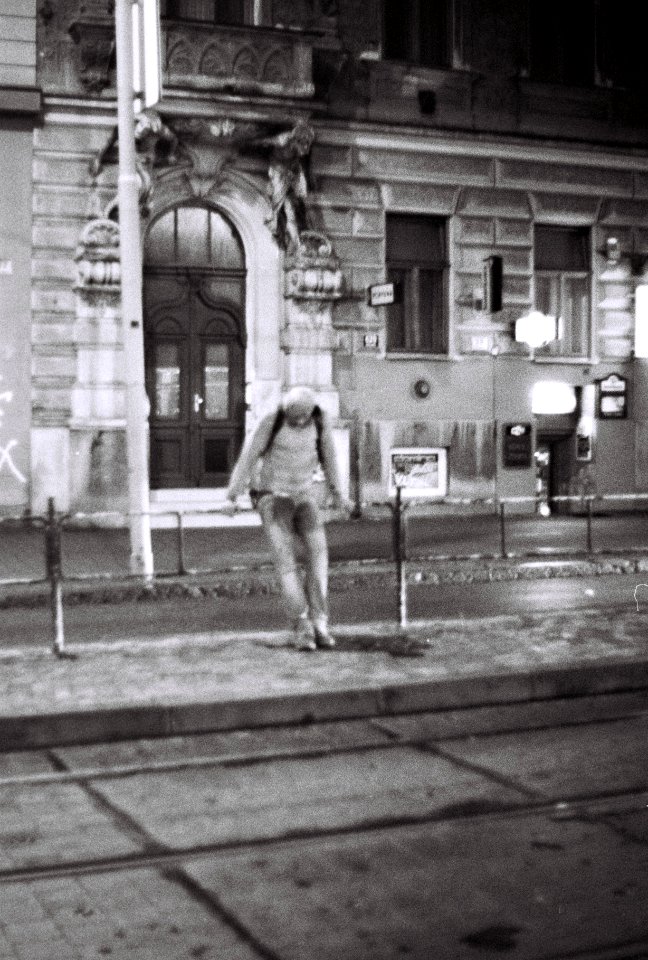Praktica BC1 - Man Waiting for a Night Tram