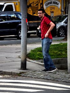 Young Man at Crosswalk photo