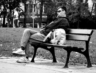 Totally Bored Man with Cigarette B&W
