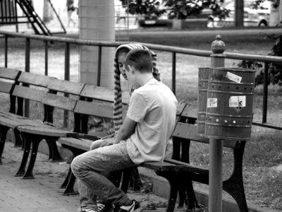 Girl and Boy on the Bench photo
