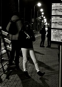 Night Tram Stop Scene photo