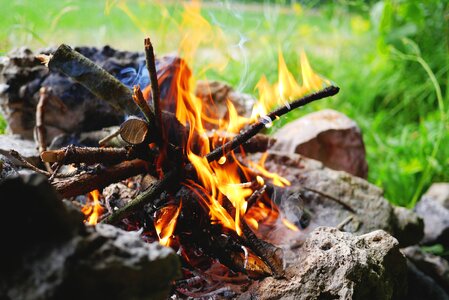 Burn wood barbecue photo