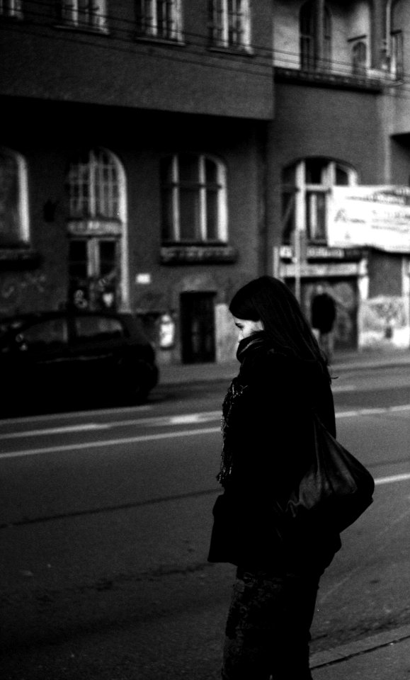 Kiev 4 + Helios 103 - Girl at Tram Stop photo